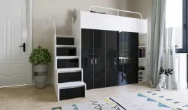 lozko-pietrowe-kiki-2-80x190-ze-schodkami-i-szafami-czarny-polysk