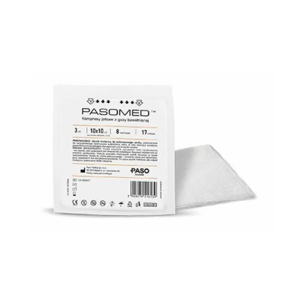 PASOMED Kompresy jałowe z gazy bawełnianej 17-nitkowe 8 warst 10x10cm 3szt.