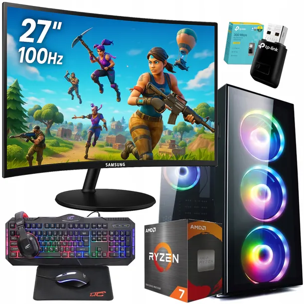 KOMPUTER GAMINGOWY ZESTAW 24” RYZEN 7 l 32GB l 1TB l WIN 11 + PAKIET OFFICE