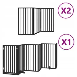 skladana-bramka-dla-psa-z-drzwiami-12-paneli-czarna-600-cm