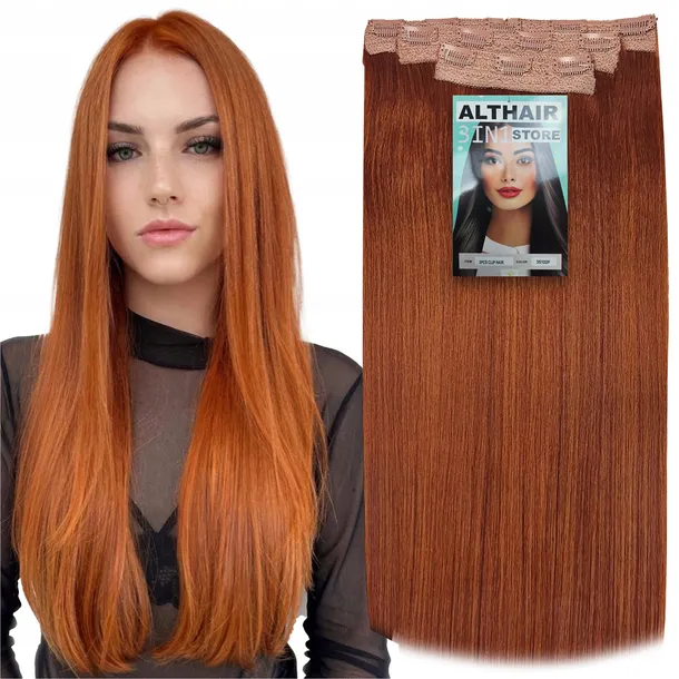 Włosy Syntetyczne Sztuczne Clip In Na Klipsy 3szt 60cm Doczepiane miedziany