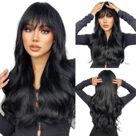 peruka-syntetyczna-krecone-wlosy-czarna-z-grzywka-falowane-dlugie