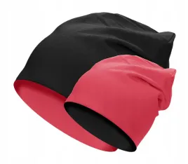 dwustronna-czapka-beanie-krasnal-bawelna-czarno-koralowy