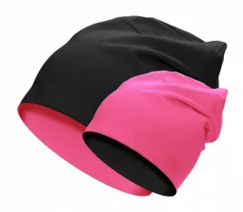 dwustronna-czapka-beanie-krasnal-bawelna-czarno-rozowy