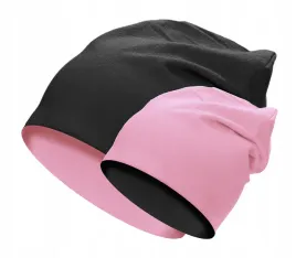 dwustronna-czapka-beanie-krasnal-bawelna-czarno-blado-rozowy