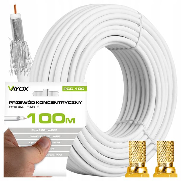 KABEL ANTENOWY PRZEWÓD KONCENTRYCZNY TV SAT LTE ODPORNY UV 4K ROLKA 100M