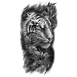 tatuaz-tygrys-otoczony-liscmi-zmywalny-tymczasowy-wodny