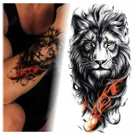 tatuaz-lew-ognisty-ogien-kolorowy-zmywalny-tymczasowy-wodny