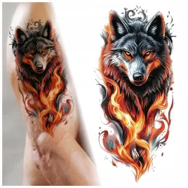 tatuaz-wilk-ognisty-kolorowy-zmywalny-tymczasowy-wodny