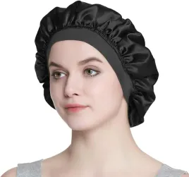 czepek-do-spania-damski-czarny-elastyczna-satyna-oddychajacy-material