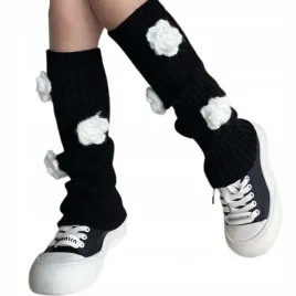 ocieplacze-na-nogi-lydki-getry-dzieciece-mlodziezowe-damskie-kwiatki-czarne