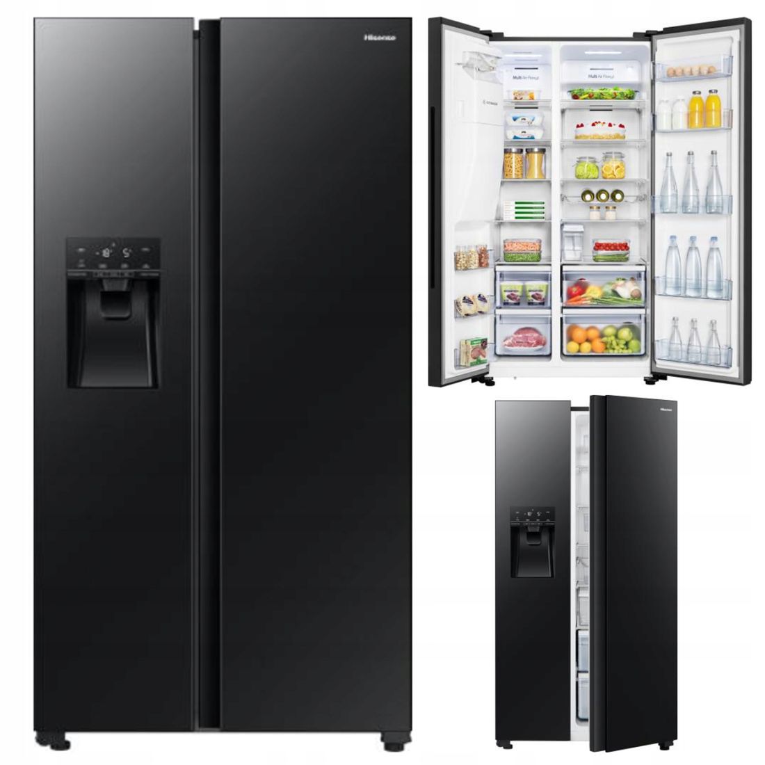 Lodówka SidebySide No frost 178.6cm Czarna Szkło Dystrybutor