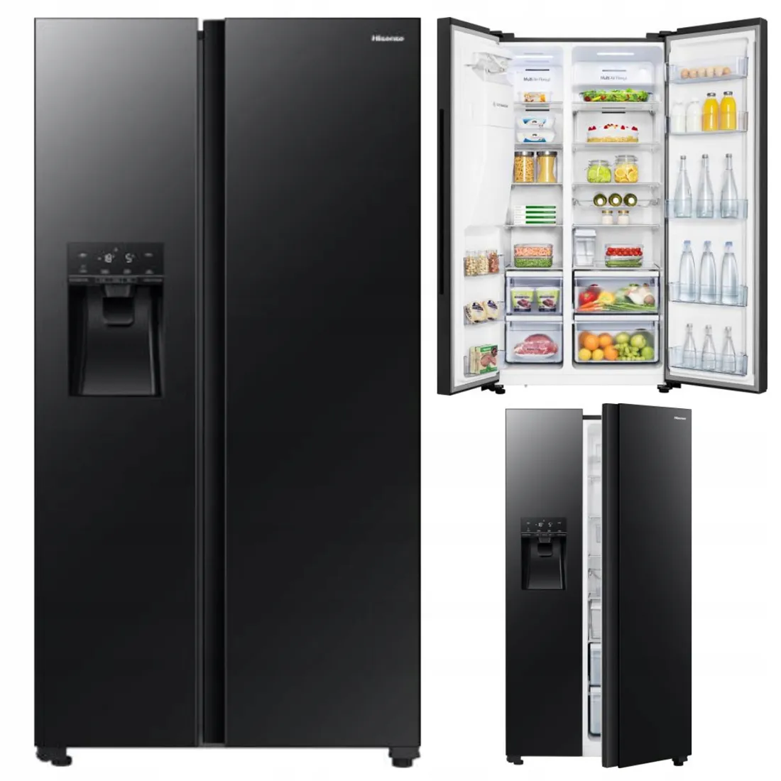 Lodówka SidebySide No frost 178.6cm Czarna Szkło Dystrybutor