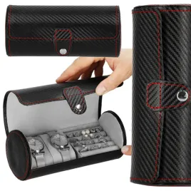 szkatulka-na-zegarki-czarna-carbon-organizer-z-2-przegrodkami