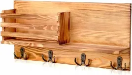 drewniany-regal-scienny-z-polka-na-klucze-z-4-podwojnymi-haczykami