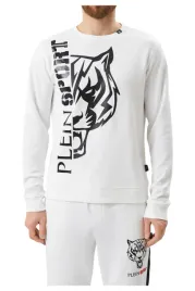 bluza-meska-plein-sport-c-neck-bawelniana-biala-z-nadrukiem