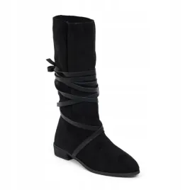 buty-damskie-kozaki-przed-kolano-wsuwane-botki-jesienne-40-czarne-sznurek