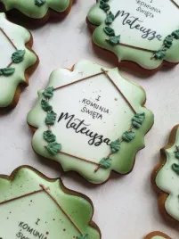 ciastko-komunia-plakietka-galazka-zielen-podziekowanie