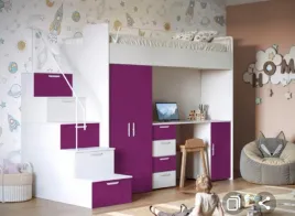 lozko-pietrowe-raj-4s-z-biurkiem-szafa-i-schodkami-fioletowy-polysk