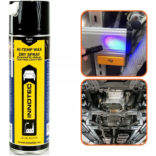 Suchy wosk czarny INNOTEC Hi-Temp Wax Dry Spray Konserwacja Podwozia Progów