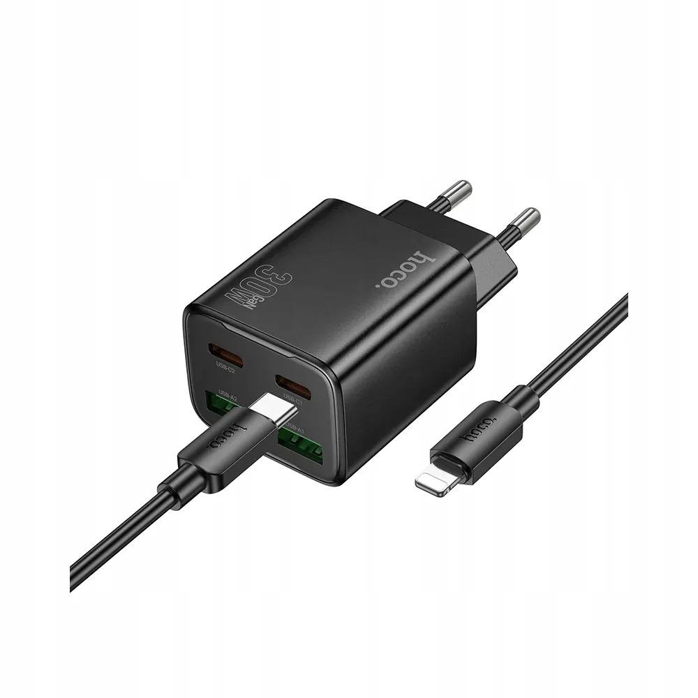 hoco-ladowarka-sieciowa-2-x-typ-c-2x-usb-a-kabel-typ-c-do-lightning-pd-stan-nowy