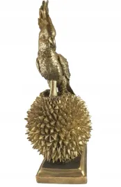 art-dekoracyjny-figurka-papuga-zlota-na-podstawie