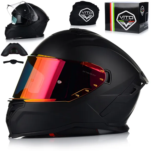 KASK MOTOCYKLOWY | VITO PRESTO MATT | INTEGRALNY + CZERWONA SZYBA + BLENDA