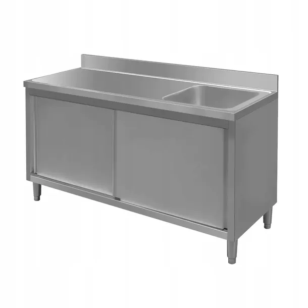 Zlew Gastronomiczny Jednokomorowy z Szafką 160x60 cm Stal Nierdzewna Mega-M