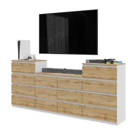 szafka-rtv-14-szuflad-220-cm-komoda-do-salonu-bialy-mat-dab-wotan-zestaw