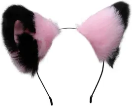 urocze-futrzane-kocie-lisie-uszy-cosplay-anime-furry-opaska-rozowo-czarne