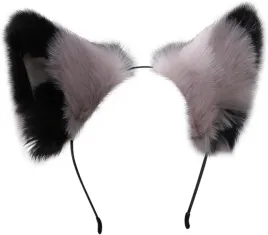 urocze-futrzane-kocie-lisie-uszy-cosplay-anime-furry-opaska-szaro-czarne