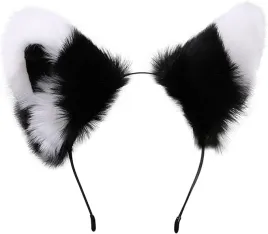 urocze-futrzane-kocie-lisie-uszy-cosplay-anime-furry-opaska-bialo-czarne