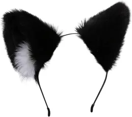 urocze-futrzane-kocie-lisie-uszy-cosplay-anime-furry-opaska-czarno-biale