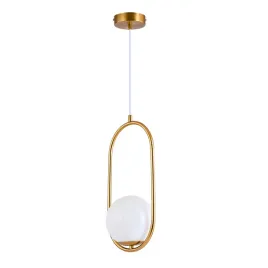 Zdjęcie produktu Lampa wisząca sufitowa LED BIAŁA KULA szklana ZŁOTA RAMA do salonu glamour
