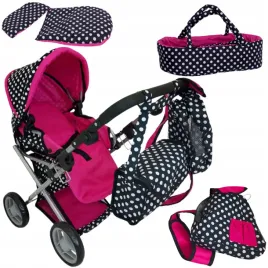 wozek-dla-lalek-torba-nosidlo-posciel-plecak-czarno-rozowy-zestaw-2w1