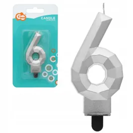 swieczka-cyferka-6-diament-metalik-srebrny-76cm