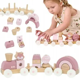 drewniana-kolejka-pociag-z-wagonikami-ciuchcia-rozowa-klocki-viga-polarb