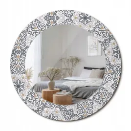 lustro-wiszace-z-ozdobna-rama-z-nadrukiem-geometryczne-ornamenty-fi-50-cm