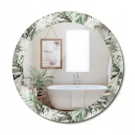 lustro-z-nadrukiem-do-lazienki-sypialni-salonu-liscie-akwarelowe-fi-70-cm