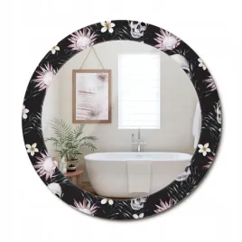 stylowe-okragle-lustro-scienne-z-nadrukiem-na-szkle-kwiaty-czaszki-fi-70-cm