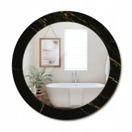 lustro-wiszace-ze-szklana-obramowke-z-nadrukiem-czarny-marmurek-fi-70-cm