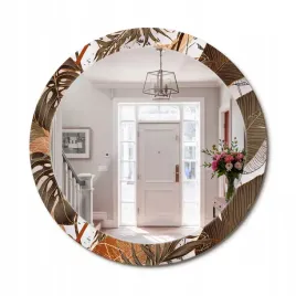 stylowe-okragle-lustro-scienne-z-nadrukiem-na-szkle-liscie-palmowe-fi-80-cm