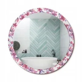 lustro-wiszace-ze-szklana-rama-z-nadrukiem-kwiaty-akwarelowe-fi-100-cm