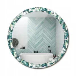 okragle-lustro-premium-z-szklana-ozdobna-rama-z-nadrukiem-liscie-fi-100-cm