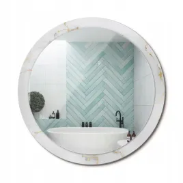 lustro-wiszace-ze-szklana-ozdobna-rama-z-nadrukiem-bialy-marmurek-fi-100-cm