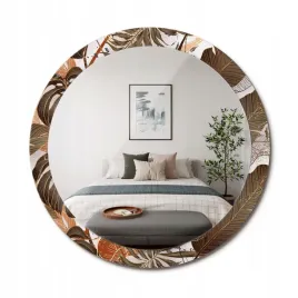 stylowe-okragle-lustro-scienne-z-nadrukiem-na-szkle-liscie-palmowe-fi-90-cm