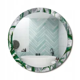 wiszace-lustro-ze-szklana-obramowke-z-nadrukiem-tropikalne-liscie-fi-100-cm