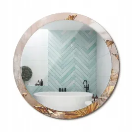 stylowe-okragle-lustro-scienne-z-nadrukiem-na-szkle-boho-liscie-fi-100-cm