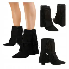 damskie-botki-boho-na-obcasie-kowbojki-skorzane-z-fredzlami-zamsz-czarne-40