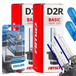 zarniki-amio-d2r-8000k-basic-zarowki-philips-w5w-whitevision-ultra-gratis